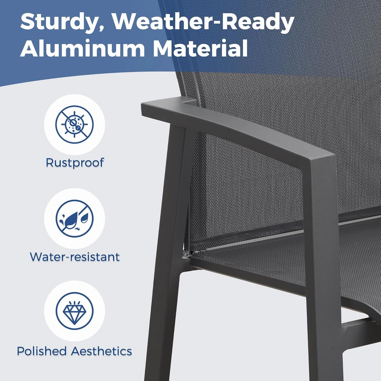 Aluminum Patio Chairs Set of 6, Fully Assembled Outdoor Dining Chairs with 360 lbs Weight Capacity, Stackable Outdoor Patio Furniture with Quick Drying Breathable Textilene Fabric for Garden, Backyard