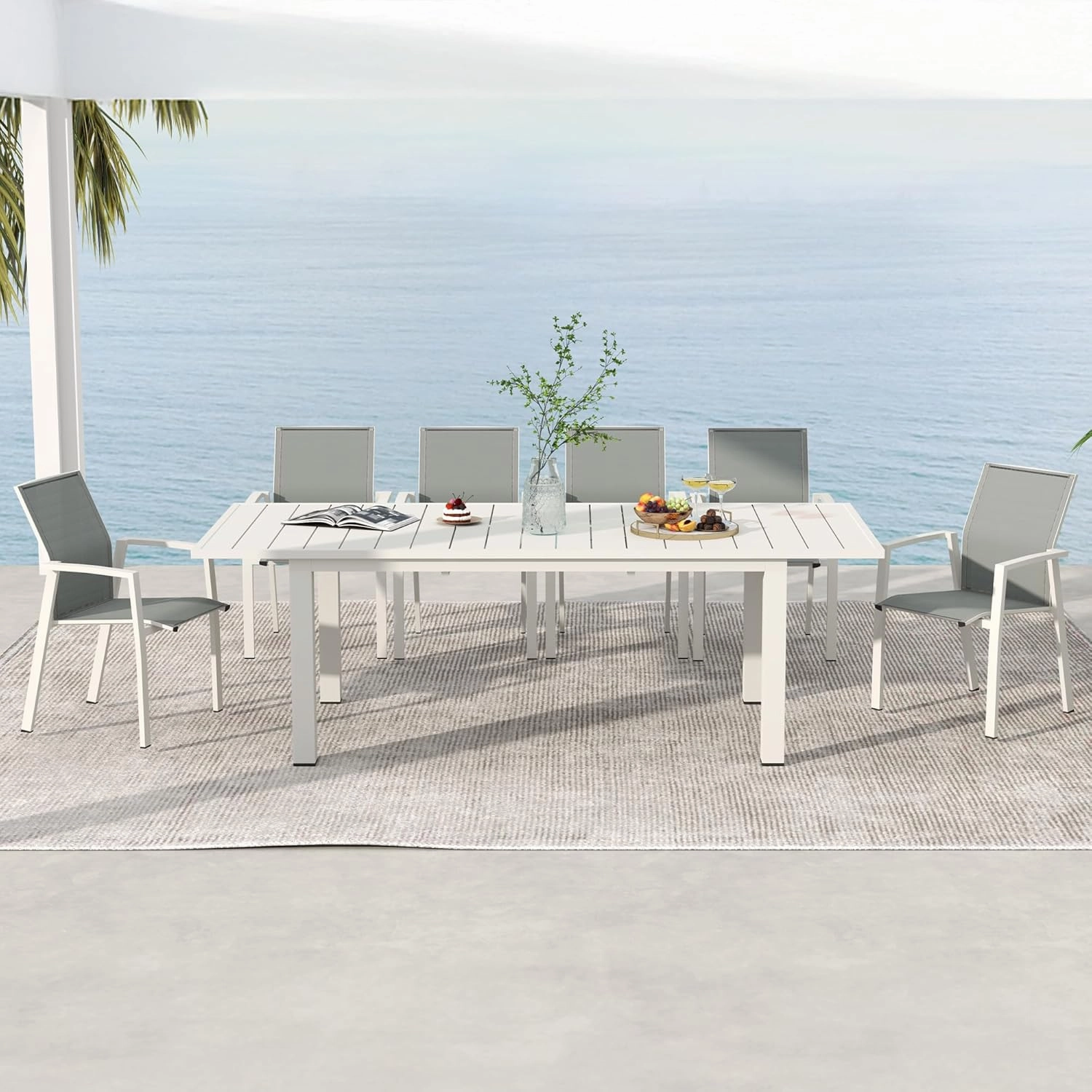 Aluminum Patio Chairs Set of 6, Fully Assembled Outdoor Dining Chairs with 360 lbs Weight Capacity, Stackable Outdoor Patio Furniture with Quick Drying Breathable Textilene Fabric for Garden, Backyard
