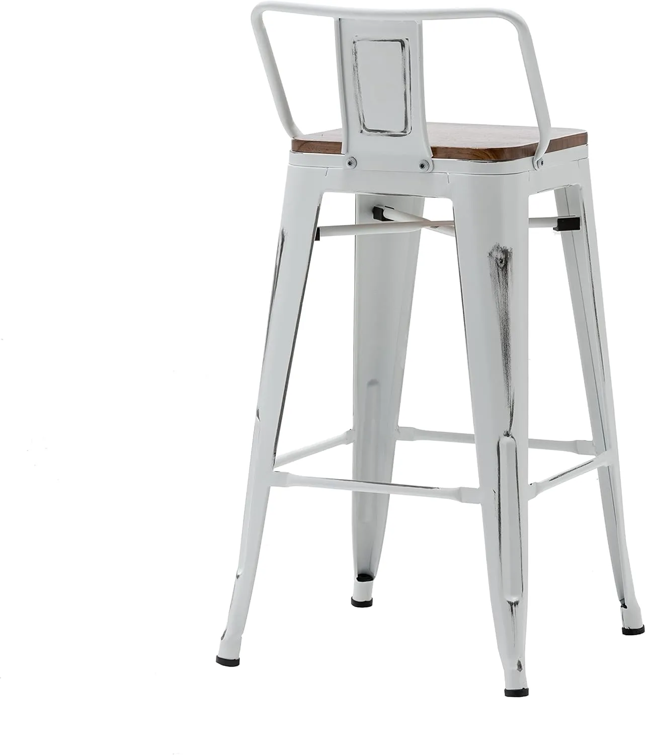 Alunaune 24" Metal Bar Stools Set of 4 Counter Height Barstools Industrial Counter Stool Kitchen Bar Chairs with Modern Wooden Seat, Distressed White