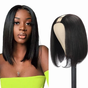 Amella Hair 8inch U Part Bob Wig Human Hair Short Straight U Part Human Hair Wig Glueless Full Head Clip in Half Wig U Shape Wig 150% Density Bob Straight Human Hair Wig