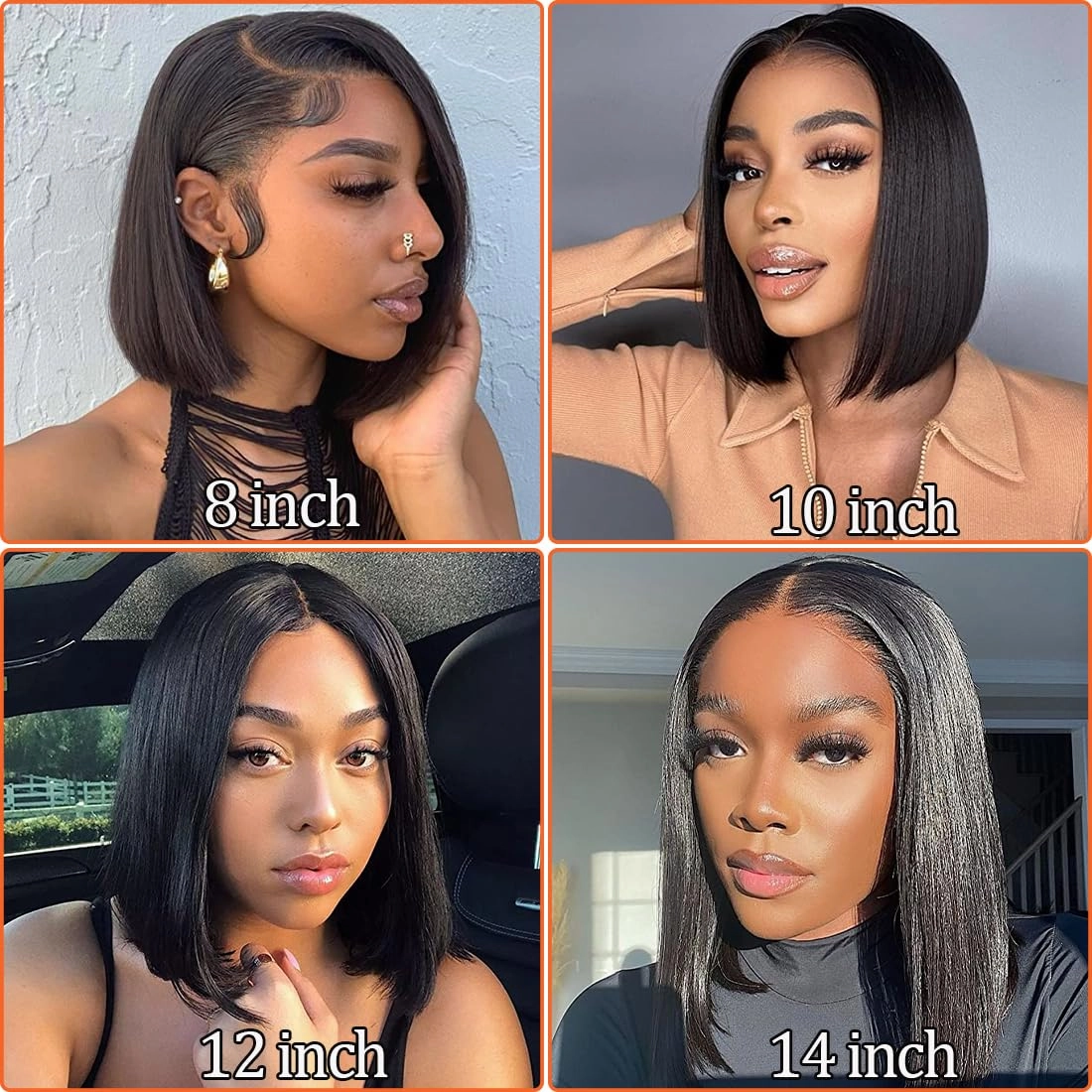 Amella Hair 8inch U Part Bob Wig Human Hair Short Straight U Part Human Hair Wig Glueless Full Head Clip in Half Wig U Shape Wig 150% Density Bob Straight Human Hair Wig