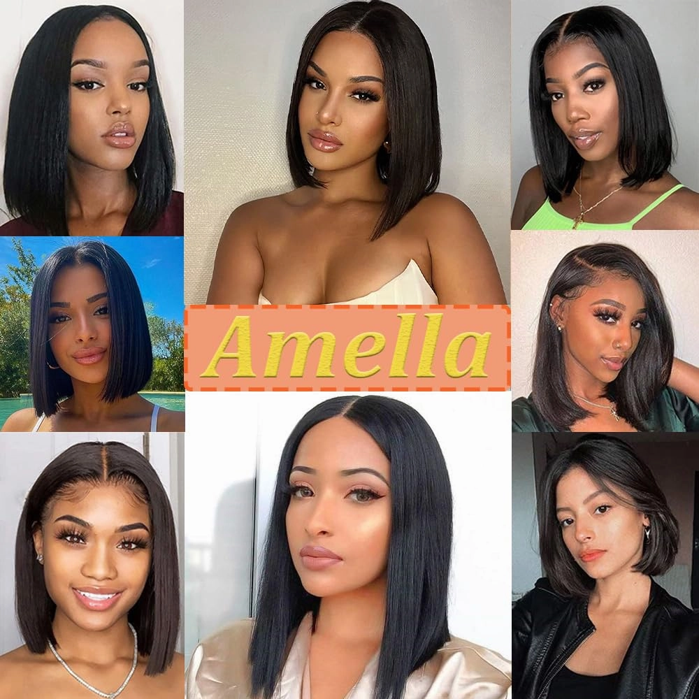 Amella Hair 8inch U Part Bob Wig Human Hair Short Straight U Part Human Hair Wig Glueless Full Head Clip in Half Wig U Shape Wig 150% Density Bob Straight Human Hair Wig
