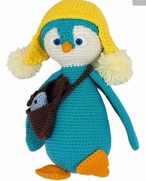 Amigurumi Penguins with hat, bag and fish Crochet Toy soft and cute for kids. Handmade soft yarn Acrylic/cotton. (Penguin with fish) all about hands