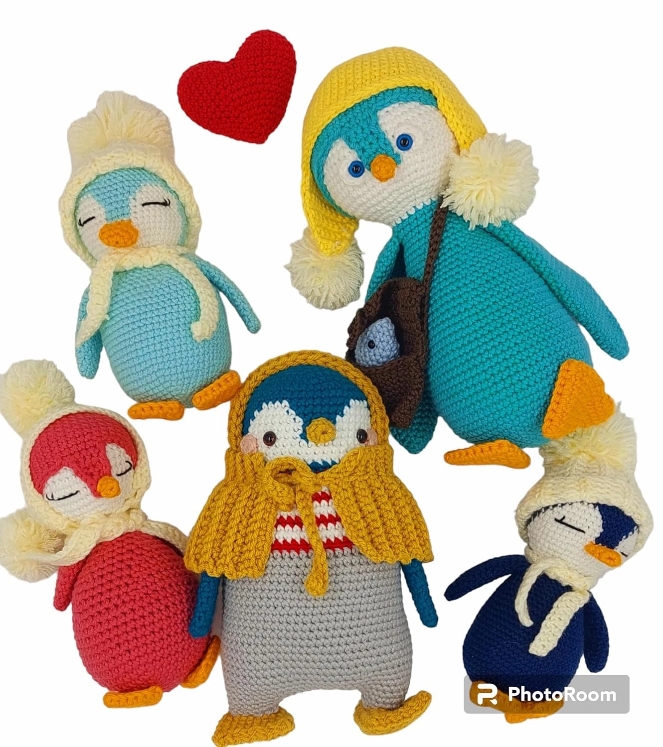 Amigurumi Penguins with hat, bag and fish Crochet Toy soft and cute for kids. Handmade soft yarn Acrylic/cotton. (Penguin with fish) all about hands
