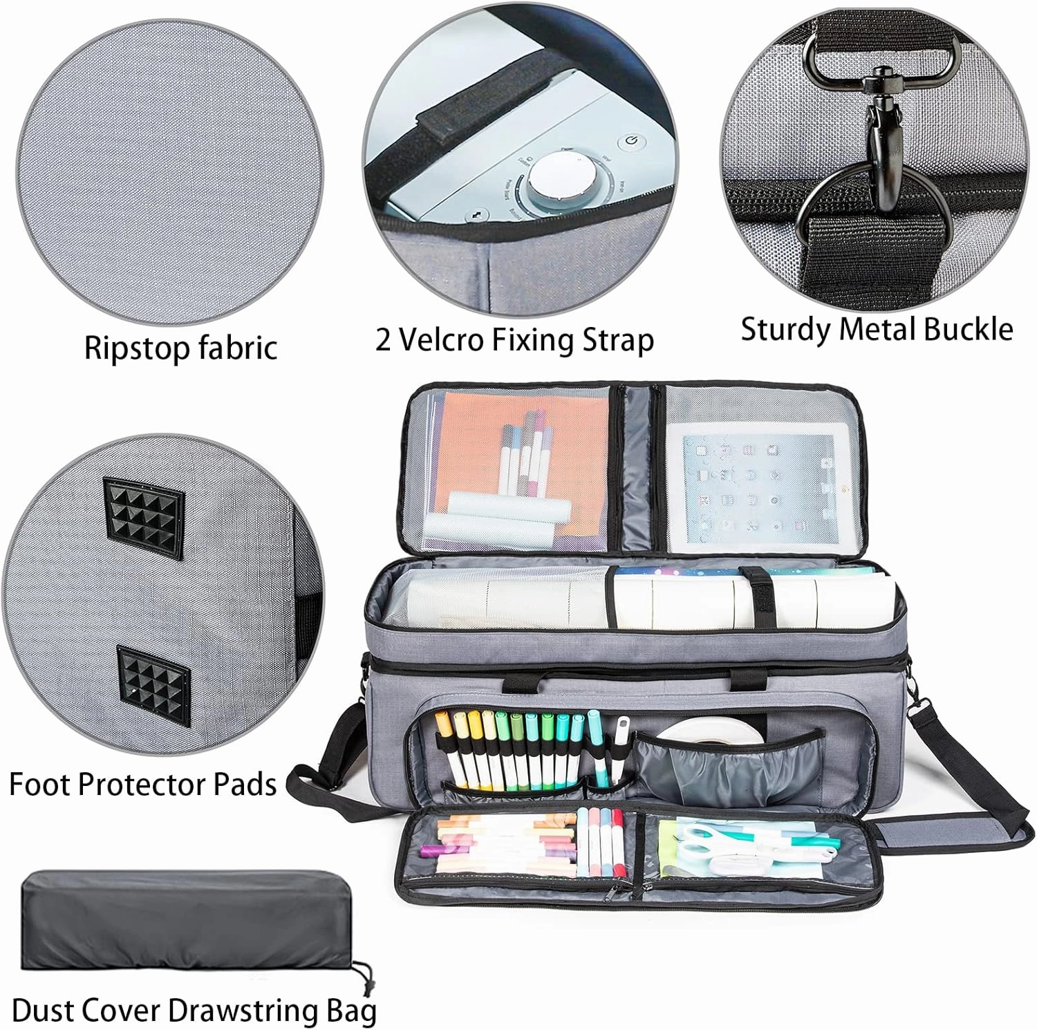 AMOIGEE Carrying Case for Cricut Maker 3, Maker 4, Explore Air 2, Explore 3, Explore 4, Double-Layer Carry Bag with Dust Cover, Storage Organizer for Cricut Accessories and Tools.