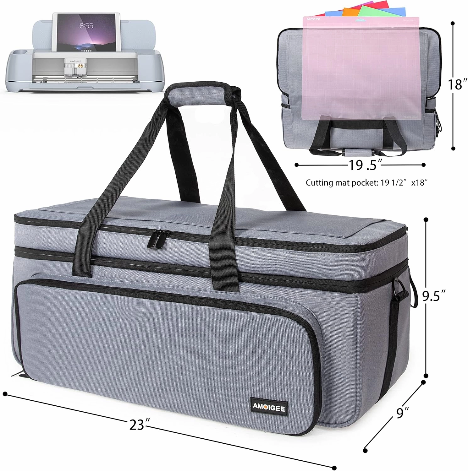 AMOIGEE Carrying Case for Cricut Maker 3, Maker 4, Explore Air 2, Explore 3, Explore 4, Double-Layer Carry Bag with Dust Cover, Storage Organizer for Cricut Accessories and Tools.