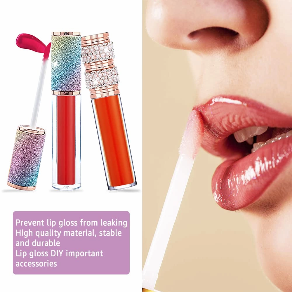 AMORIX 25 Pack Diamond Lip Gloss Tubes with Wand 5ml Empty Rhinestone Lip Gloss Containers Cute Lipgloss Bottles Crystal Lip Gloss Supplies Kit   2pcs Syringes   Labels for DIY Lip Gloss Base