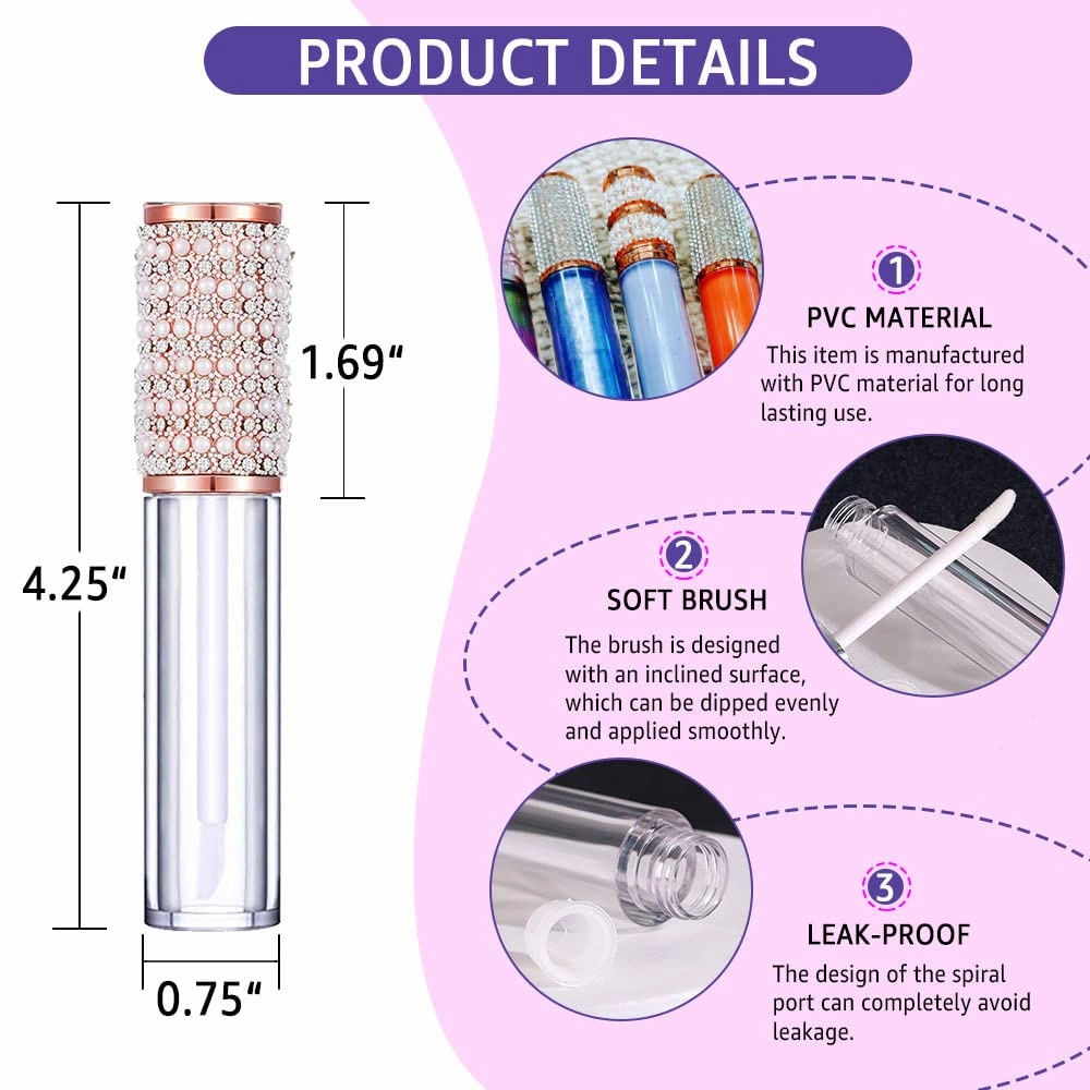 AMORIX 25 Pack Diamond Lip Gloss Tubes with Wand 5ml Empty Rhinestone Lip Gloss Containers Cute Lipgloss Bottles Crystal Lip Gloss Supplies Kit   2pcs Syringes   Labels for DIY Lip Gloss Base