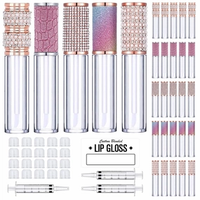 AMORIX 25 Pack Diamond Lip Gloss Tubes with Wand 5ml Empty Rhinestone Lip Gloss Containers Cute Lipgloss Bottles Crystal Lip Gloss Supplies Kit   2pcs Syringes   Labels for DIY Lip Gloss Base