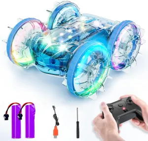 Amphibious Remote Control Car for Boys, 2.4GHz RC Boat Monster Truck with LED Lights, 4WD All Terrain Stunt Car, Kids Pool Beach Water Toys for 4 5 6 7 8 9 10 Year Old
