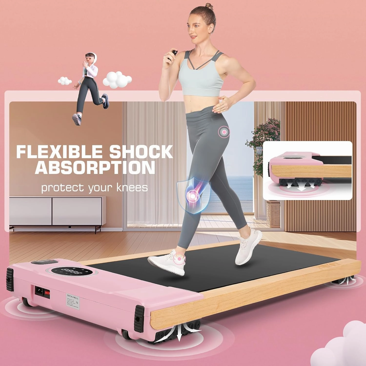 ANCHEER Under Desk Treadmill, Wooden Walking Pad Treadmill with Incline, 2.5HP Portable Treadmills for Home 300 lb Capacity, Smart APP Control Jogging Machine with Remote Control, Installation-Free