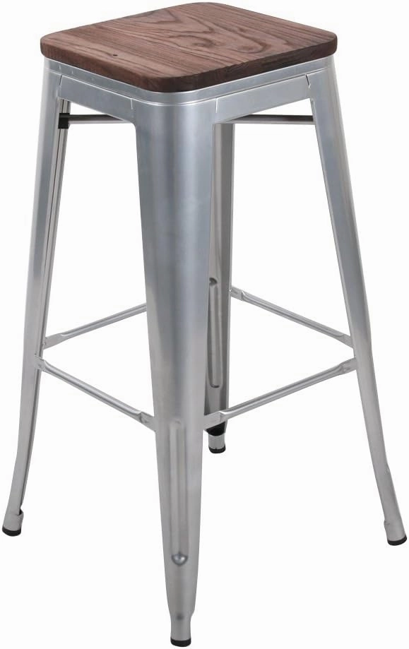 Andeworld Bar Stools Set of 4 Stackable Metal Bar Stools Industrial Counter Height Stools Backless Barstools with Wooden Seats (30 inch, Silver with Wooden Seats)