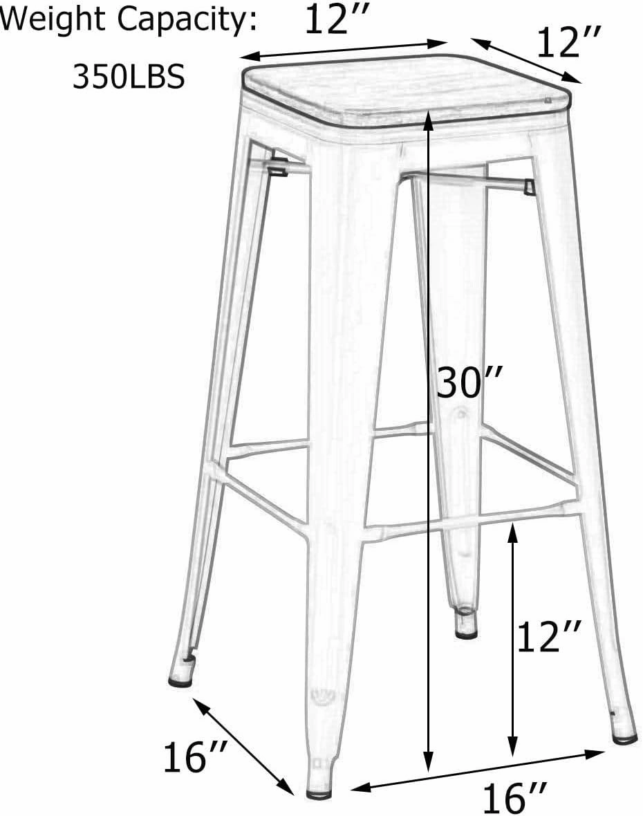 Andeworld Bar Stools Set of 4 Stackable Metal Bar Stools Industrial Counter Height Stools Backless Barstools with Wooden Seats (30 inch, Silver with Wooden Seats)
