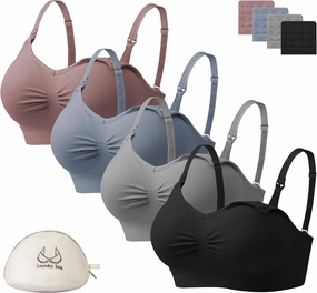 Angelhood Nursing Bra for Breastfeeding with Removable Bra Pads Seamless Nursing Bra with Support, Pack of 4