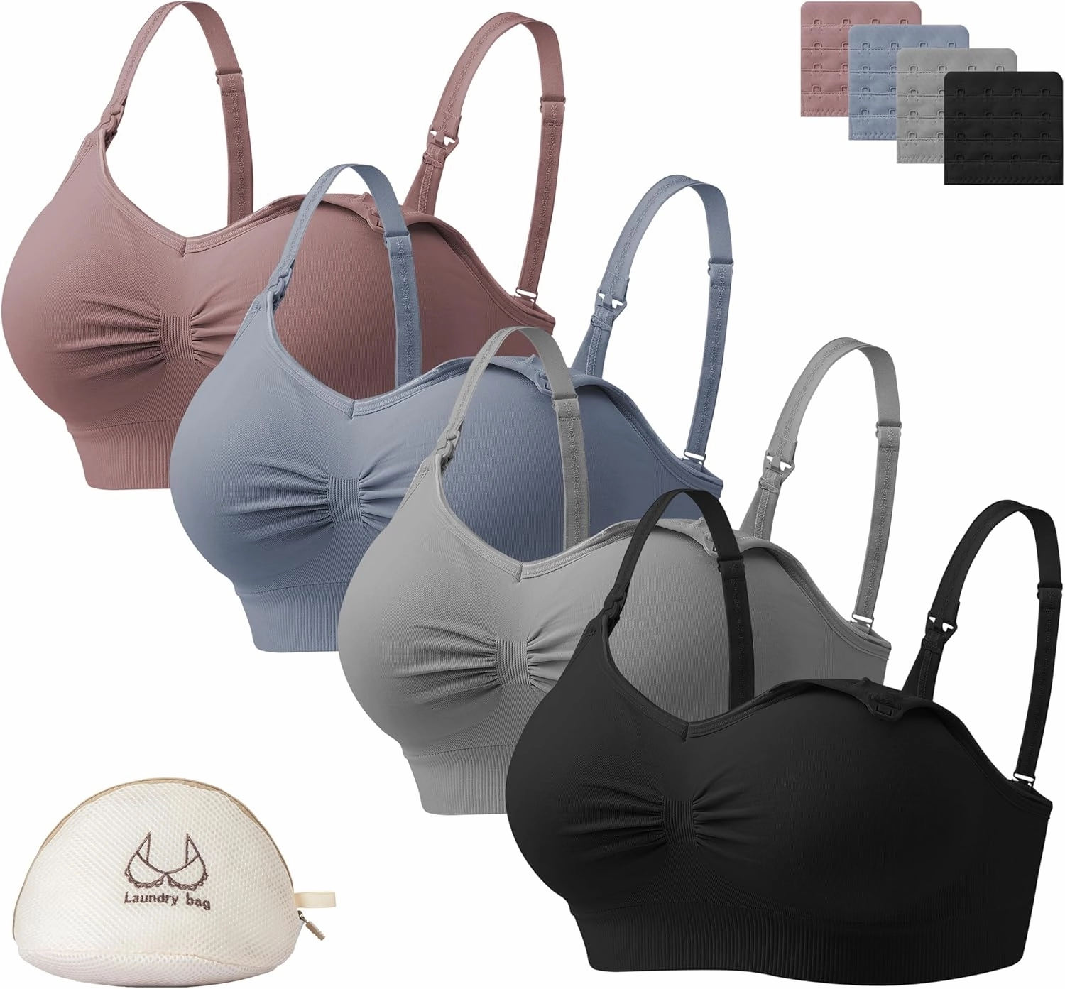Angelhood Nursing Bra for Breastfeeding with Removable Bra Pads Seamless Nursing Bra with Support, Pack of 4
