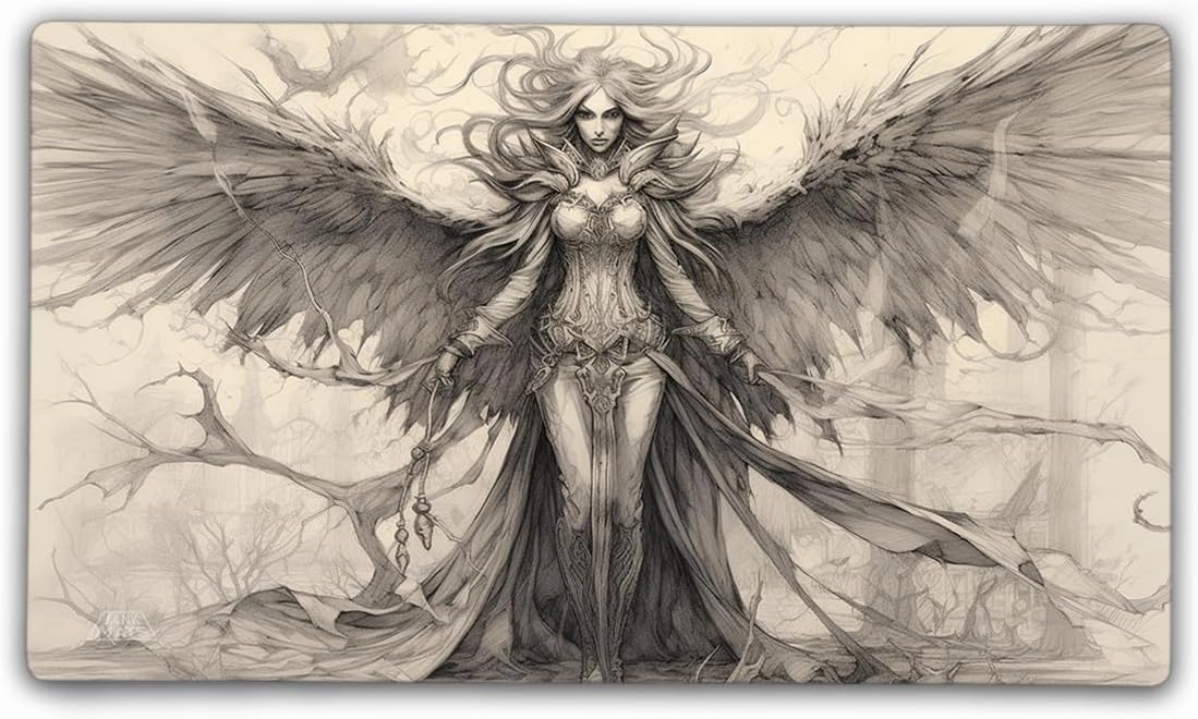 Angels Envy TCG Playmat with Carry Bag, 14x24, 3mm Double Stitched Edge, Cloth Top, Neoprene Rubber Base, USA Made, only from Jank Mats!