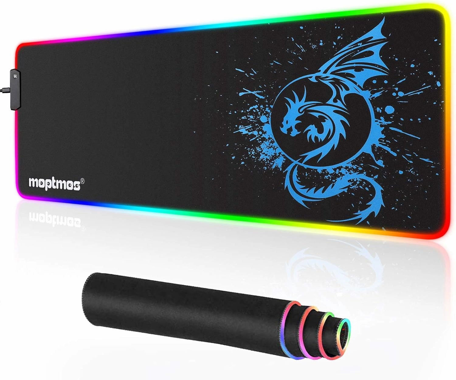 Anime Dragon Mouse Pad RGB Gaming Mousepad Mat LED with 15 Lighting Modes for Computer 31.5 X 12 Inch (Blue)