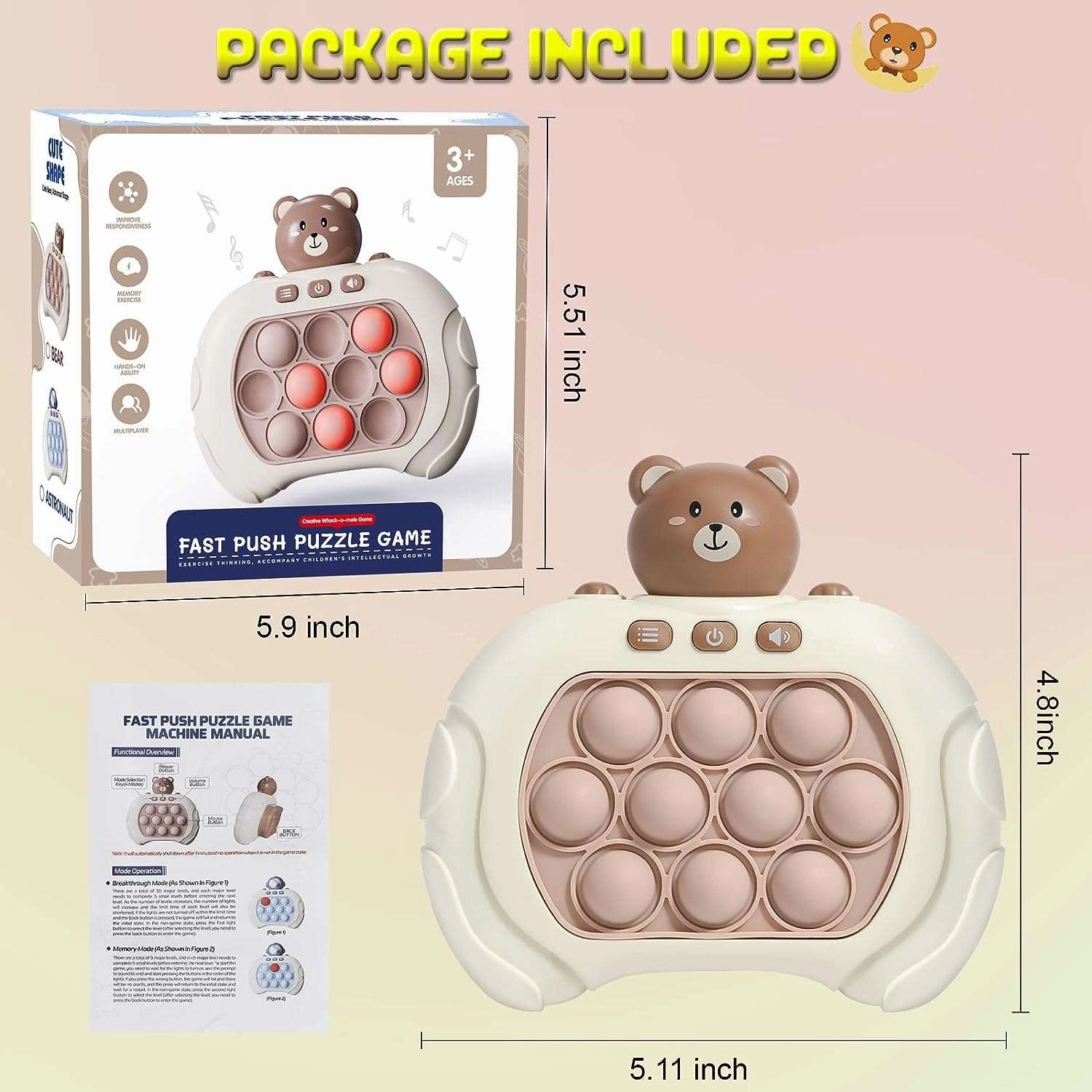 Anti Stress Sensory Bubble Pop Fidget Toys 4 Modes Quick Push Puzzle Handheld Flashing Console Toy For Kids And Adults
