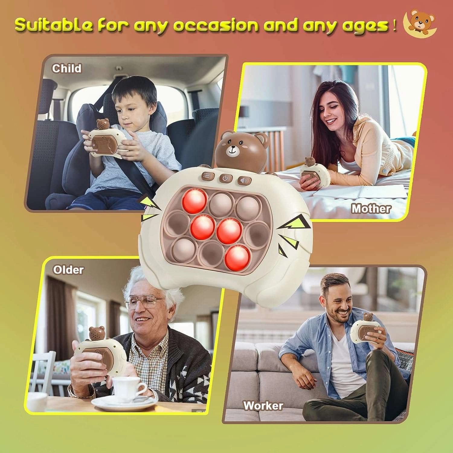 Anti Stress Sensory Bubble Pop Fidget Toys 4 Modes Quick Push Puzzle Handheld Flashing Console Toy For Kids And Adults