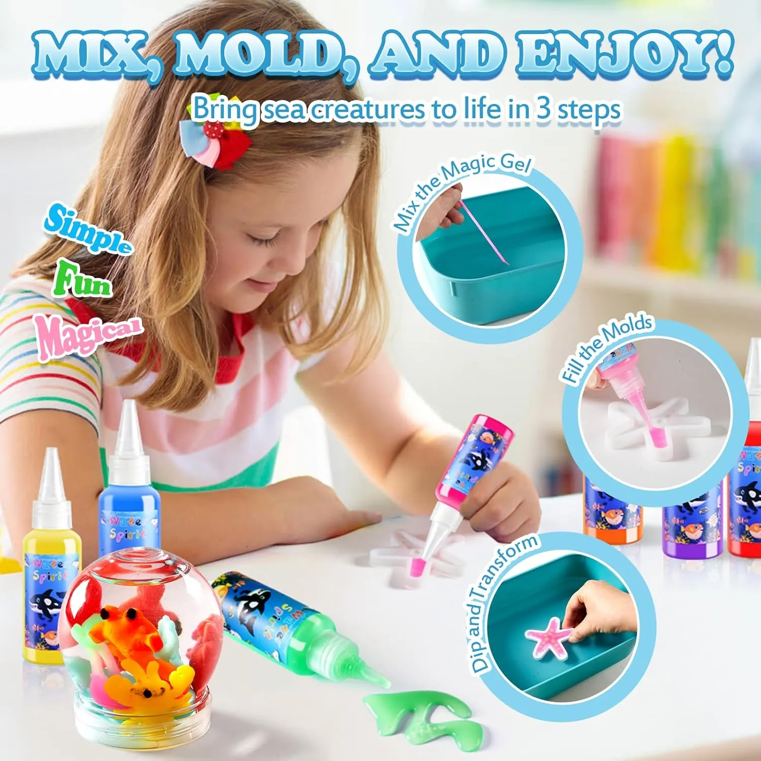 Aqua Fairy Water Gel Kit, Magic Water Elf Toy Kit, Toys Gifts for 3-12 Year Old Boys Girls Kids, Craft Kit with 12 Colors Magic Gel and 15 Shape Molds, Party Favors, Arts & Crafts DIY STEM Toy