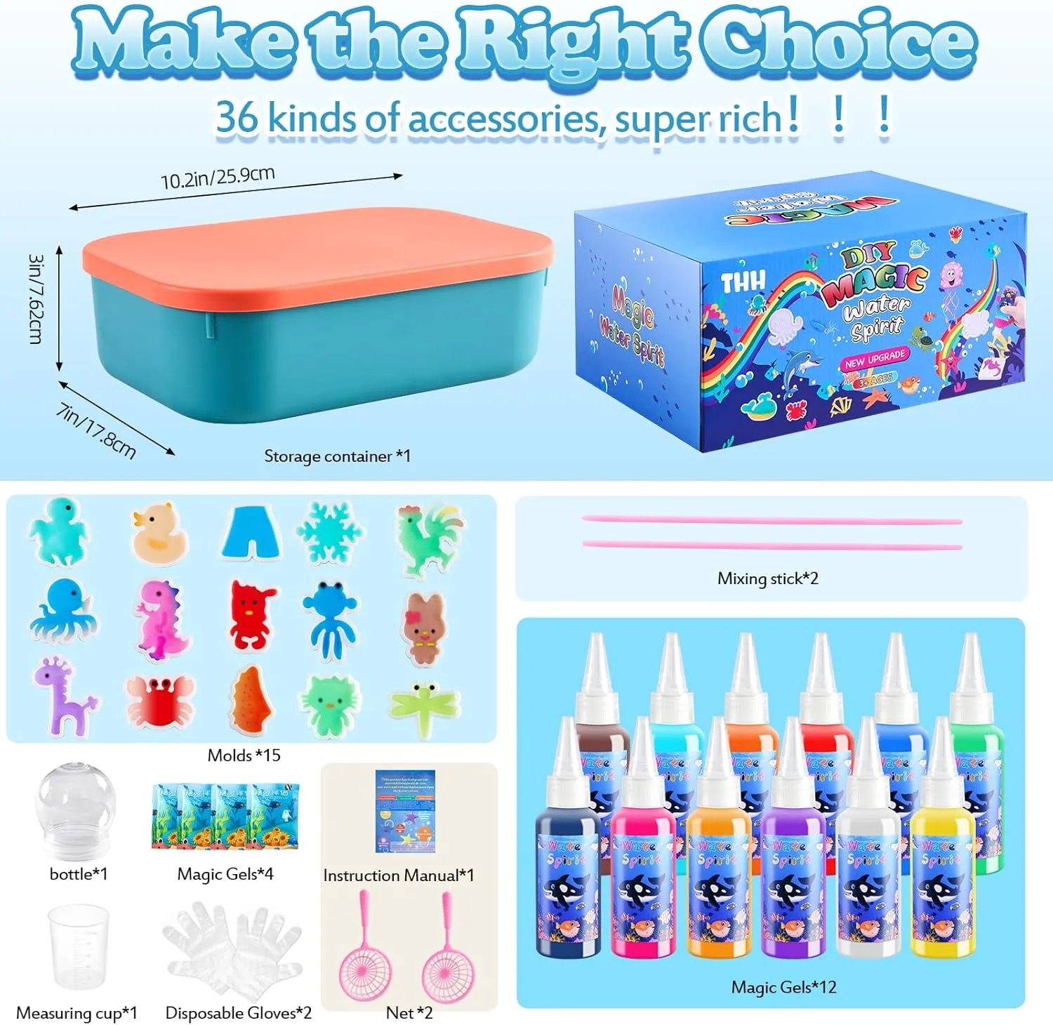 Aqua Fairy Water Gel Kit, Magic Water Elf Toy Kit, Toys Gifts for 3-12 Year Old Boys Girls Kids, Craft Kit with 12 Colors Magic Gel and 15 Shape Molds, Party Favors, Arts & Crafts DIY STEM Toy