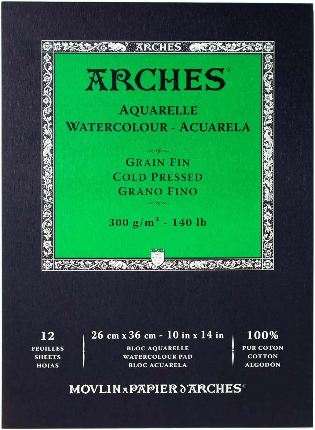 Arches Watercolor Pad 9 x 12 inches Natural White 100% Cotton Paper - 12 Sheet Arches 140 lb Cold Press Pad.