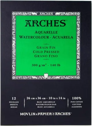 Arches Watercolor Pad 9 x 12 inches Natural White 100% Cotton Paper - 12 Sheet Arches 140 lb Cold Press Pad.