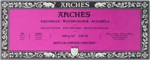 Arches Watercolor Paper Block, Hot Press, 3.9" x 9.8", 140 Pound