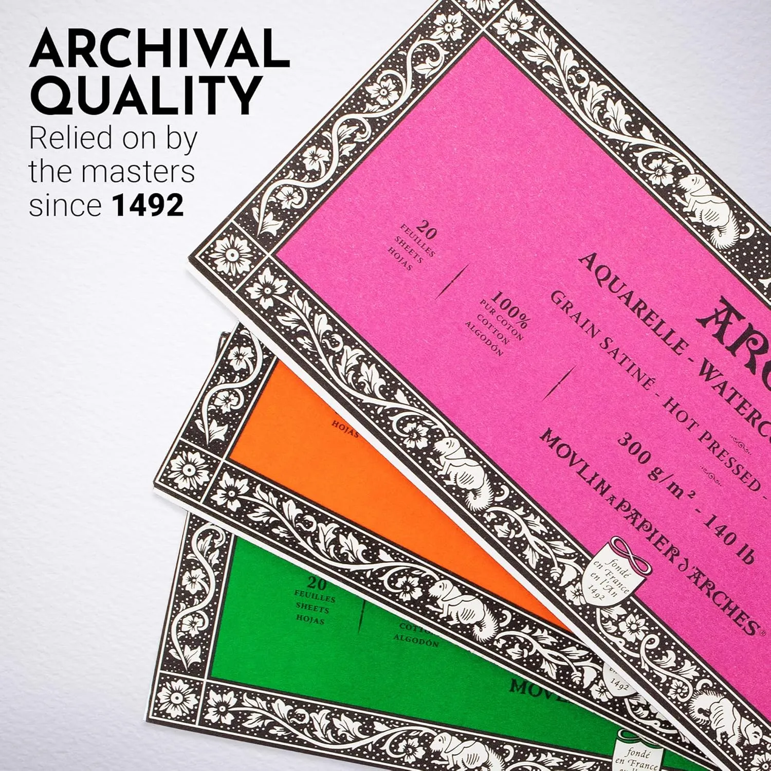 Arches Watercolor Paper Block, Hot Press, 3.9" x 9.8", 140 Pound