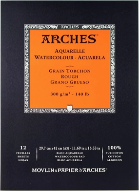 Arches Watercolor Pad 11.69x16.53-inch - Natural White 100% Cotton Paper - 12 Sheet Arches Watercolor Paper 140 lb Rough Pad - Arches Art Paper for Watercolor Gouache Ink Acrylic and More