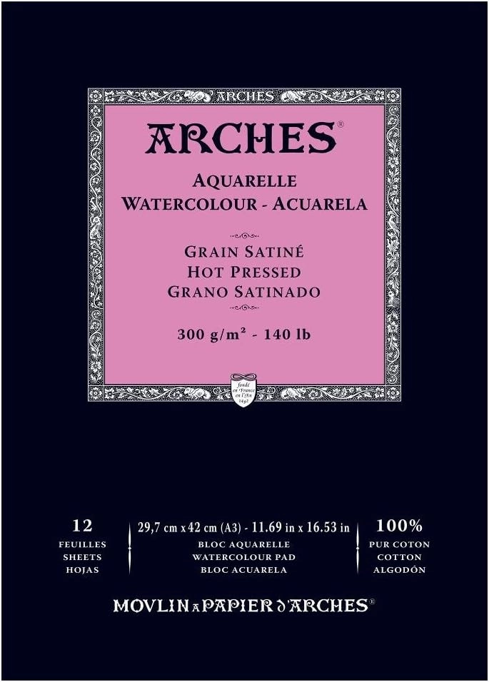 Arches Watercolor Paper Pad, 140 pound, Hot Press, 11.69"x16.53"