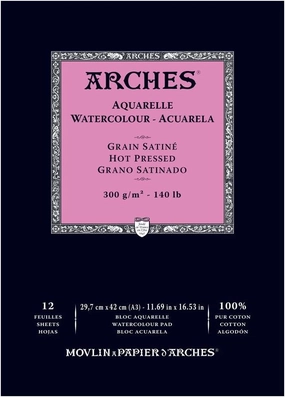 Arches Watercolor Paper Pad, 140 pound, Hot Press, 11.69"x16.53"