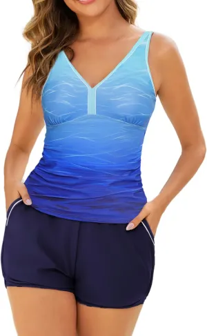 Arolina 2025 Women's Tankini Swimsuits with Pockets Tummy Control Two Piece Bathing Suits with Boy Shorts