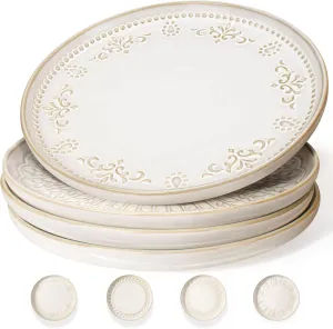 Artena Large Ceramic Dinner Plates Set Of 4, 10.75 Inch Embossed Kitchen Salad Plates, Modern Serving Plates For Restaurant, Plates With Lipped Edges, Microwave Dishwasher Safe (Multiple Patterns)
