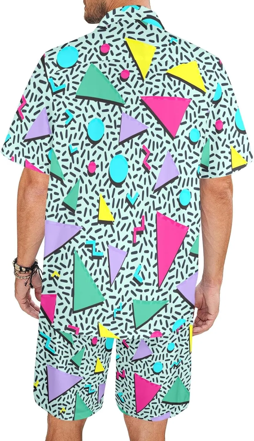 Artsadd 80s 90s Outfit for Men Hawaiian Shirt and Shorts Set Beach Party Outfits