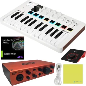 Arturia MiniLab 3 Portable MIDI Keyboard Controller Recording Bundle w/ESI U22XT 2x2 Audio Interface, ESI MoCo Passive Monitor Controller, & Avid Pro Tools Artist 1 Yr Subscription, Polishing Cloth