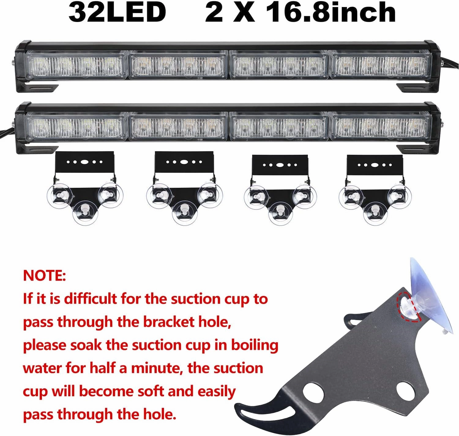 ASPL 2x16.8 inch Emergency Flashing LED Traffic Advisor Strobe Light Bar 32LED 26 Flash Patterns Interior Safety Warning Lights (Amber)