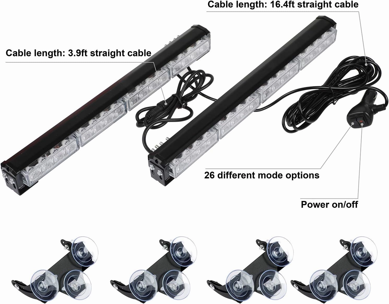ASPL 2x16.8 inch Emergency Flashing LED Traffic Advisor Strobe Light Bar 32LED 26 Flash Patterns Interior Safety Warning Lights (Amber)