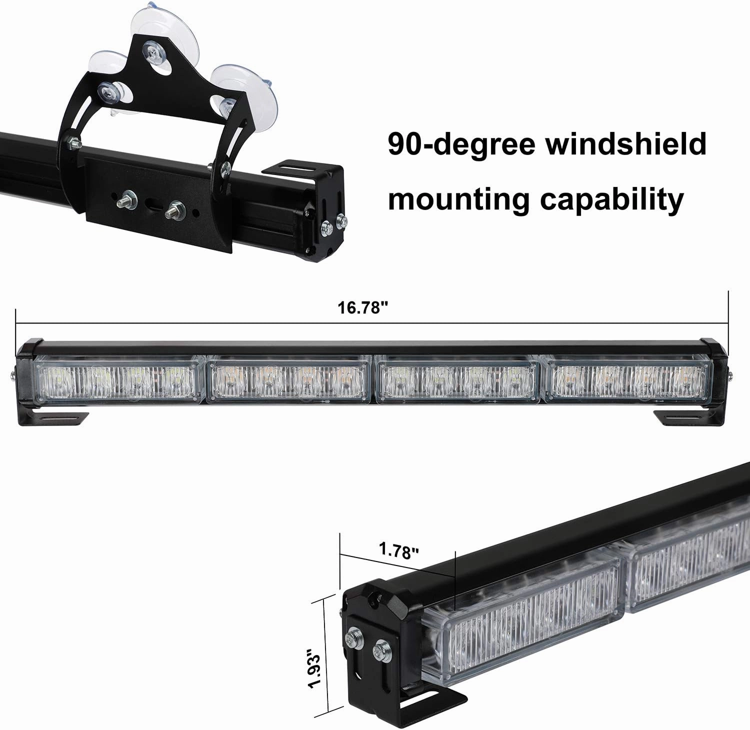 ASPL 2x16.8 inch Emergency Flashing LED Traffic Advisor Strobe Light Bar 32LED 26 Flash Patterns Interior Safety Warning Lights (Amber)