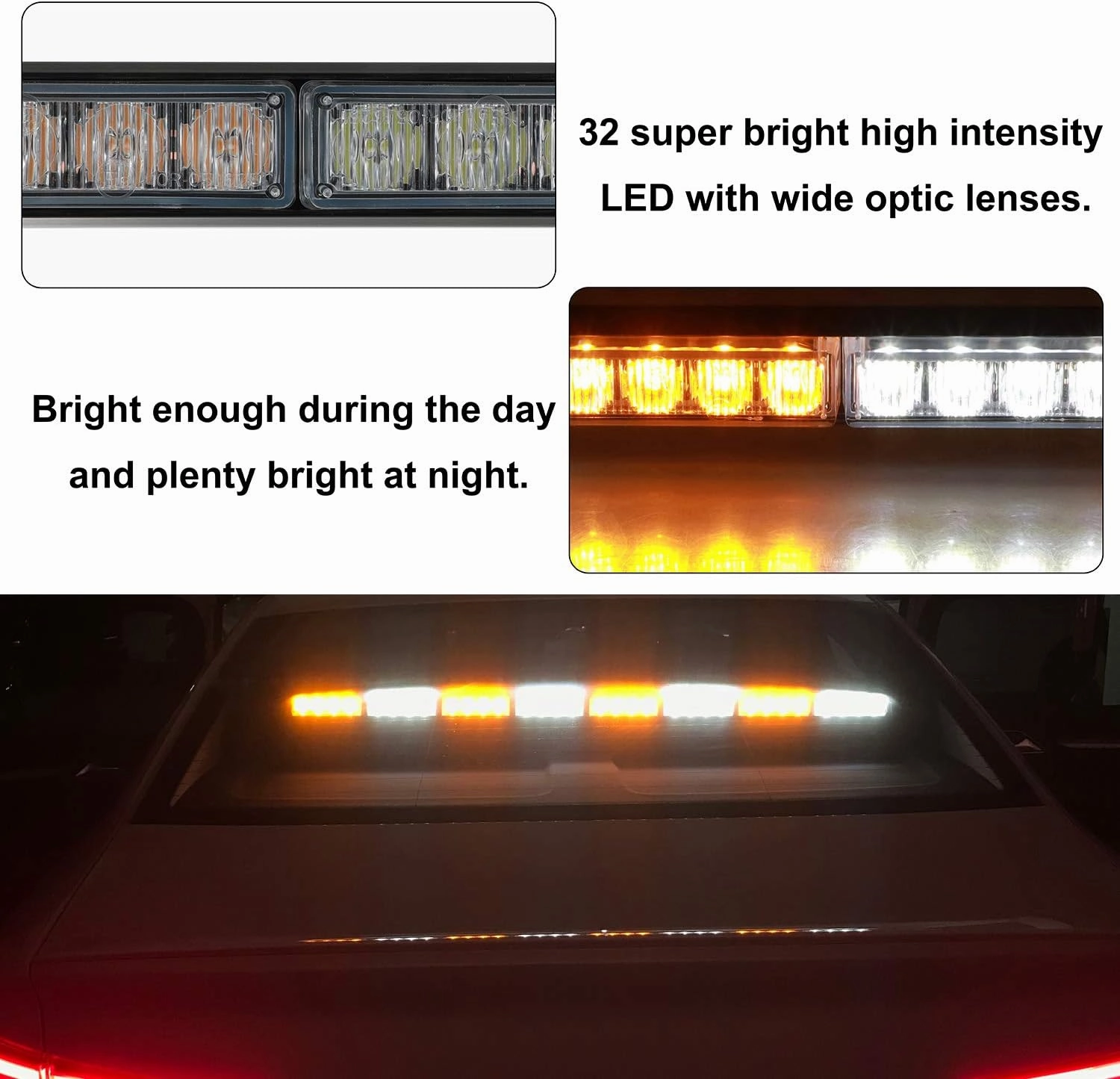 ASPL 36" 32LED Traffic Advisor Light Bar Warning Emergency Strobe Light Bar Directional Flashing Emergency Caution Lighting Led Safety Lights with 16 ft Straight Cord (Amber/White)