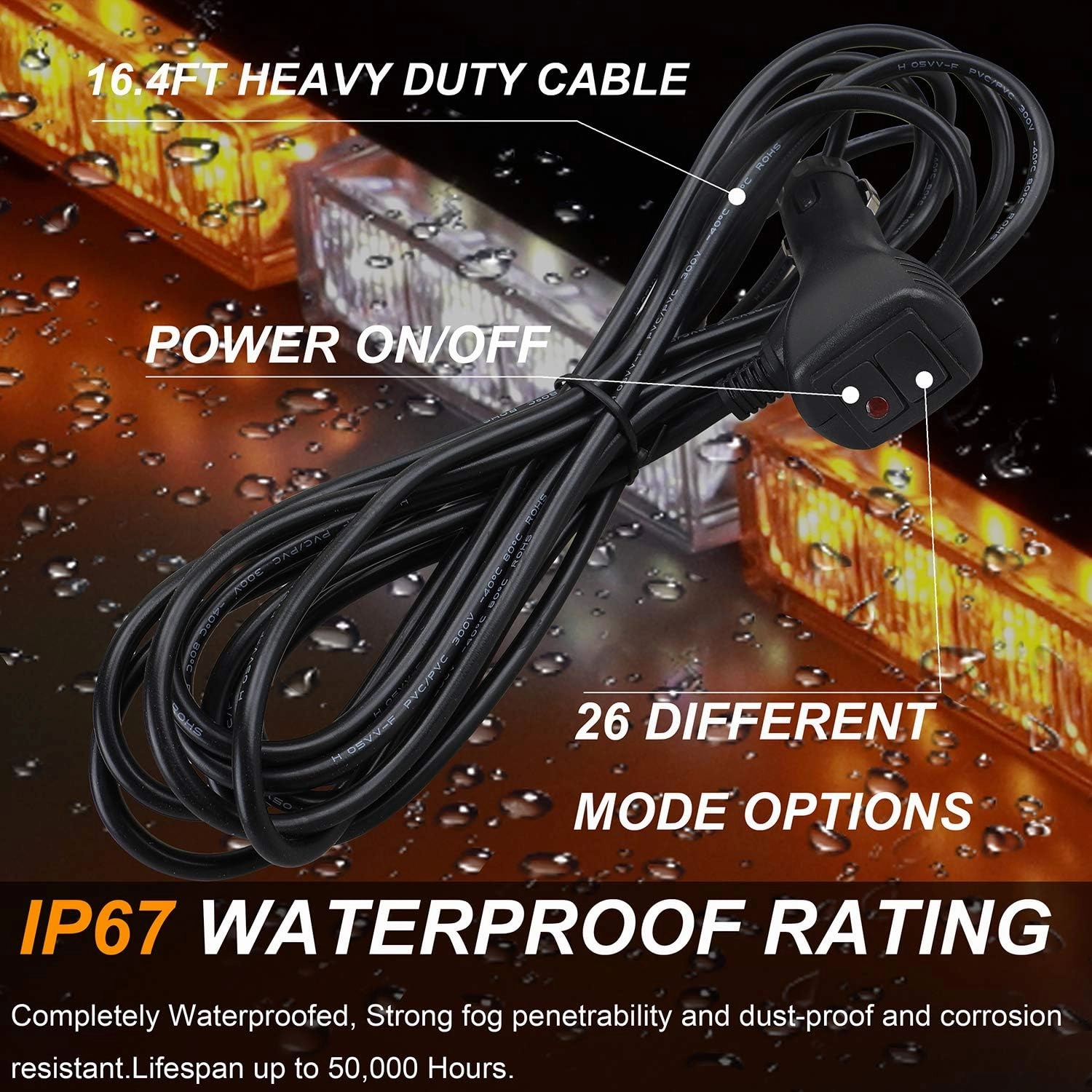 ASPL 36" 32LED Traffic Advisor Light Bar Warning Emergency Strobe Light Bar Directional Flashing Emergency Caution Lighting Led Safety Lights with 16 ft Straight Cord (Amber/White)