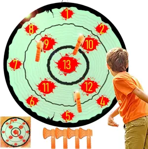 Axe Throwing Toys for Kids Adults, Yard Ax Dart Games for Boys Girls Axe Throwing Set Family Party Camping Carnival Games Indoor Outdoor Play Activity Center, 4 Sticky Axes, 28'' Cloth Board