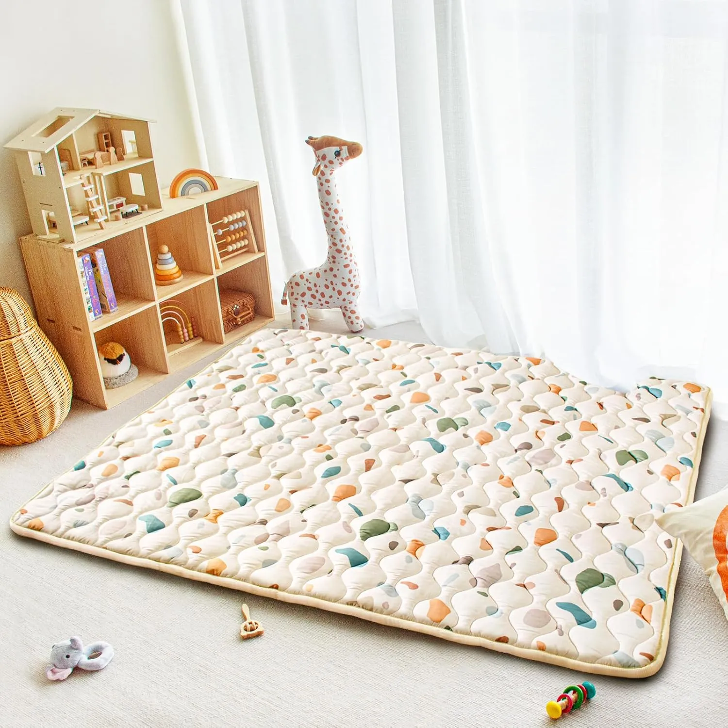 Baby Play Mat, 71x59 Mat with Super Soft Touch, Activity Mat with Upgraded Anti-Slip Bottom, Machine Washable Crawling Mat for Floor & Picnic(Boho Color Blocks)