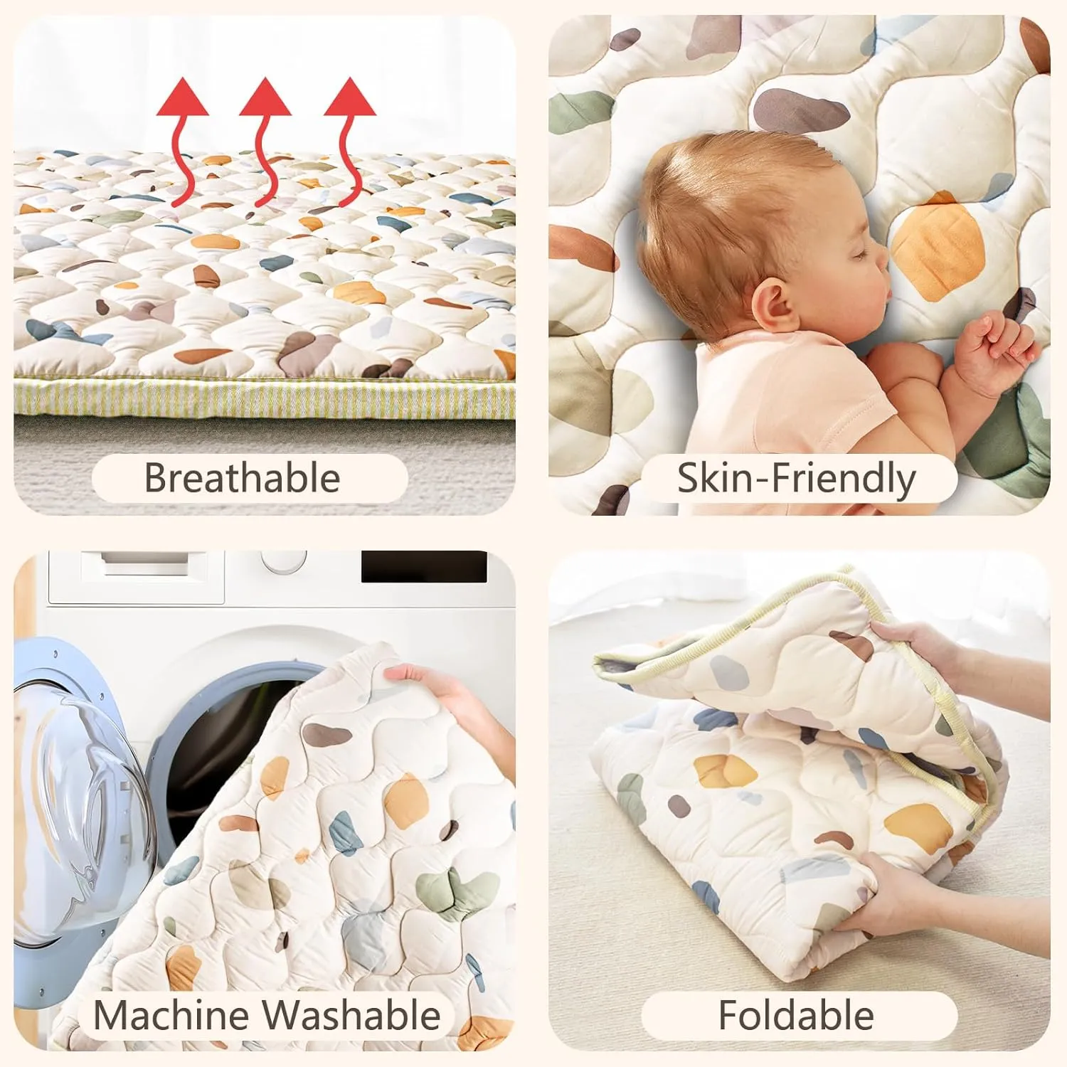 Baby Play Mat, 71x59 Mat with Super Soft Touch, Activity Mat with Upgraded Anti-Slip Bottom, Machine Washable Crawling Mat for Floor & Picnic(Boho Color Blocks)