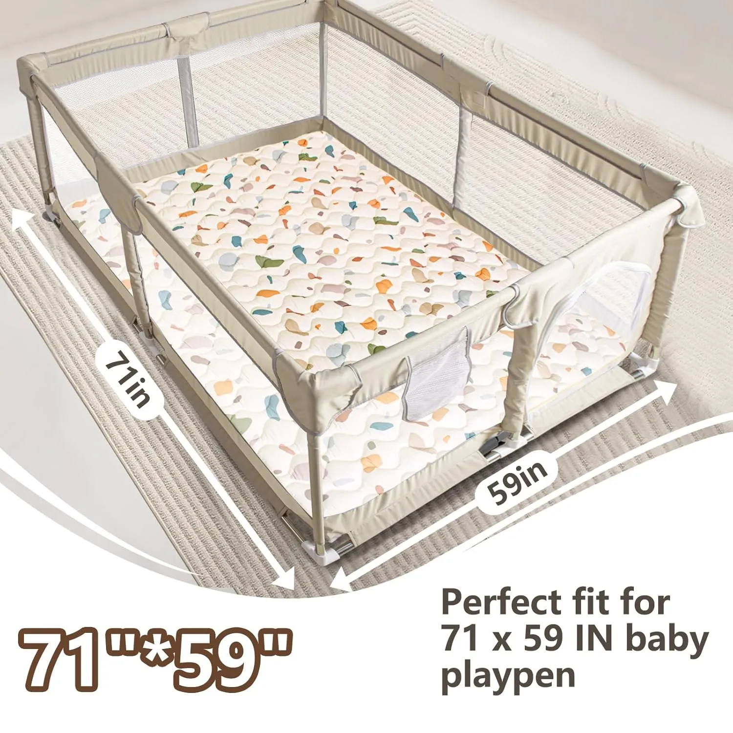 Baby Play Mat, 71x59 Mat with Super Soft Touch, Activity Mat with Upgraded Anti-Slip Bottom, Machine Washable Crawling Mat for Floor & Picnic(Boho Color Blocks)