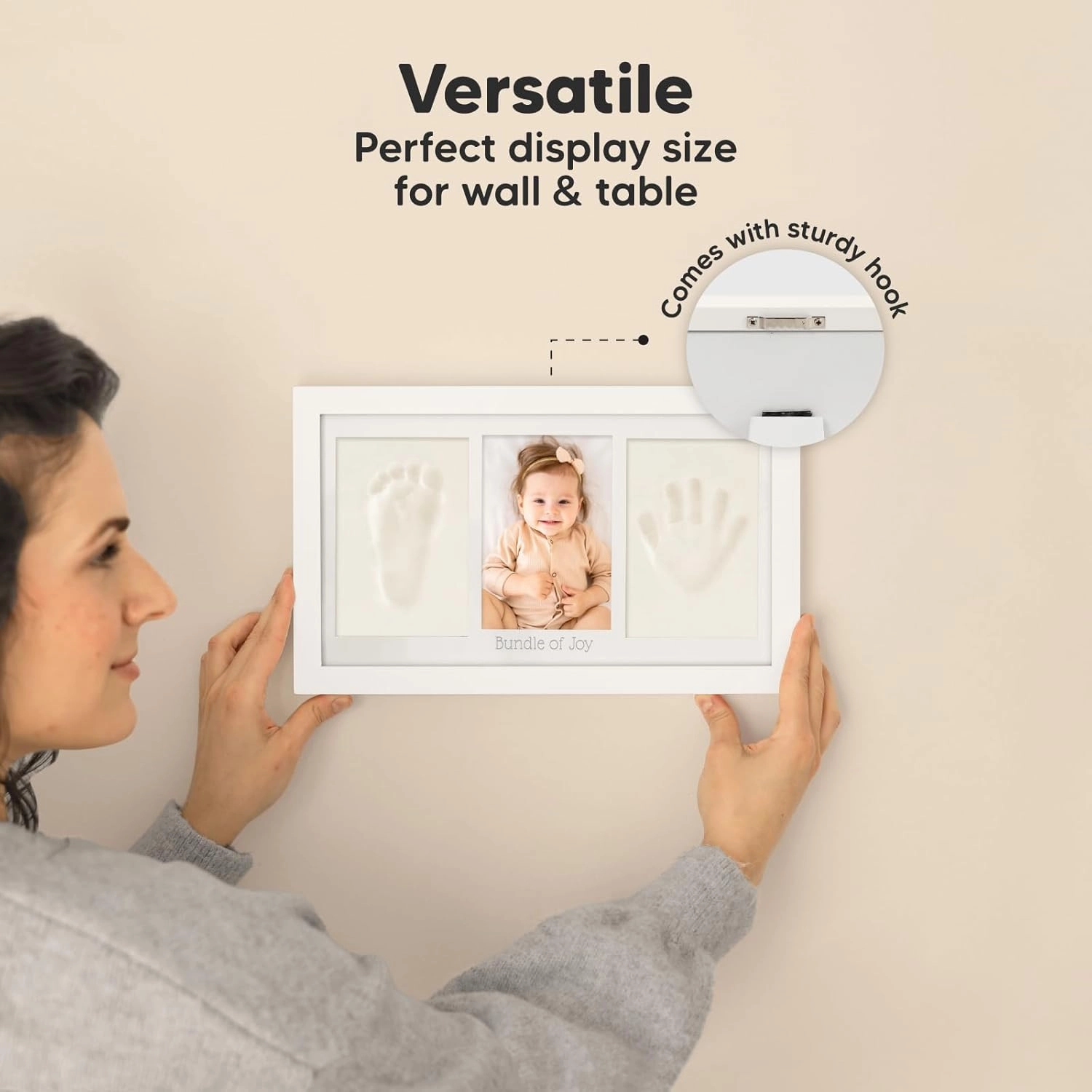 Baby Hand and Footprint Kit - Clay Handprint Keepsake Frame, Newborn Nursery Picture Frame, Personalized New Mom Gifts for Baby Shower & Registry (Alpine White)
