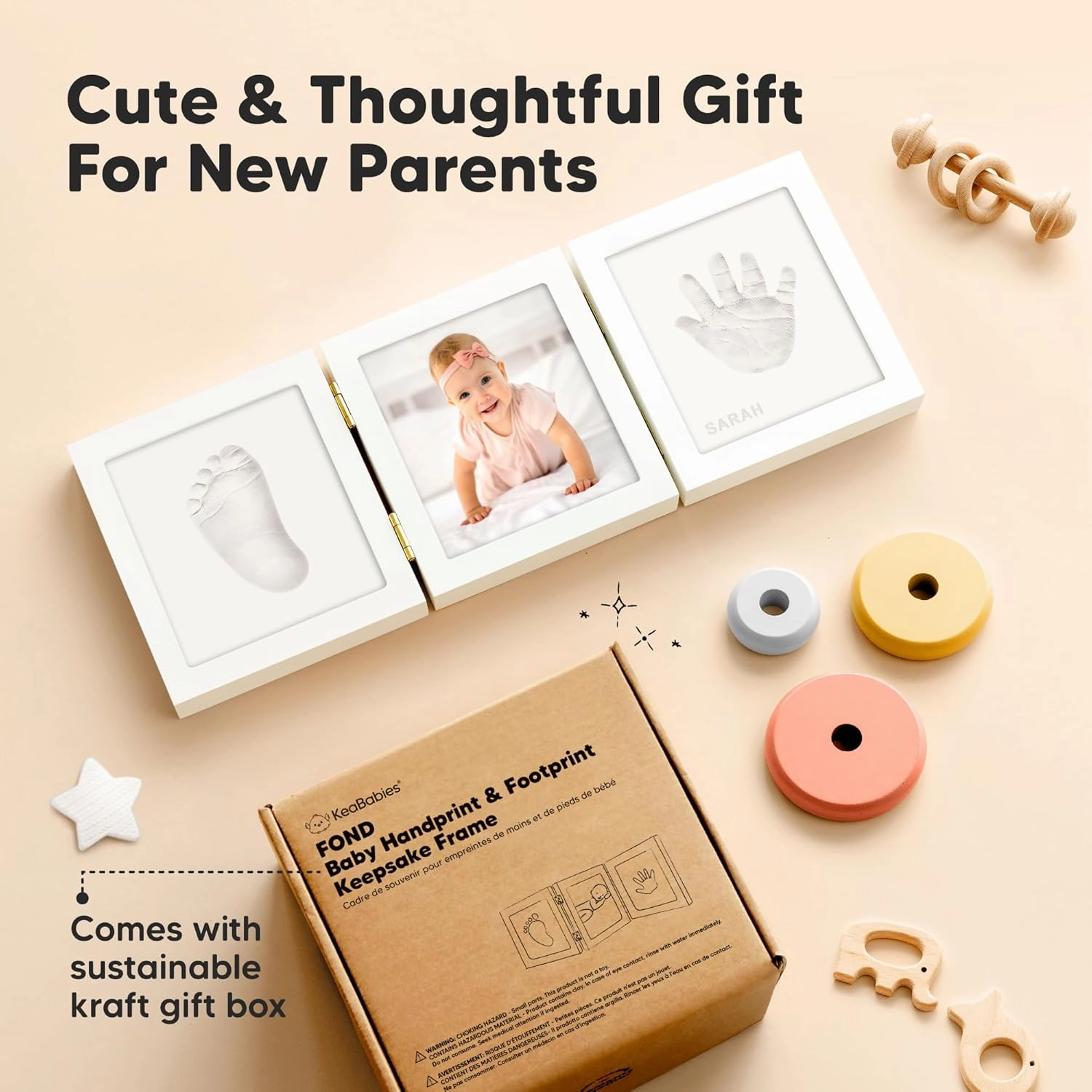 Baby Shower Gifts for Boys, Girls - Baby Hand and Footprint Kit, Newborn Handprint Kit, Keepsake Photo Frame, Nursery Picture Frame, Mother's Day Gifts (Alpine White)