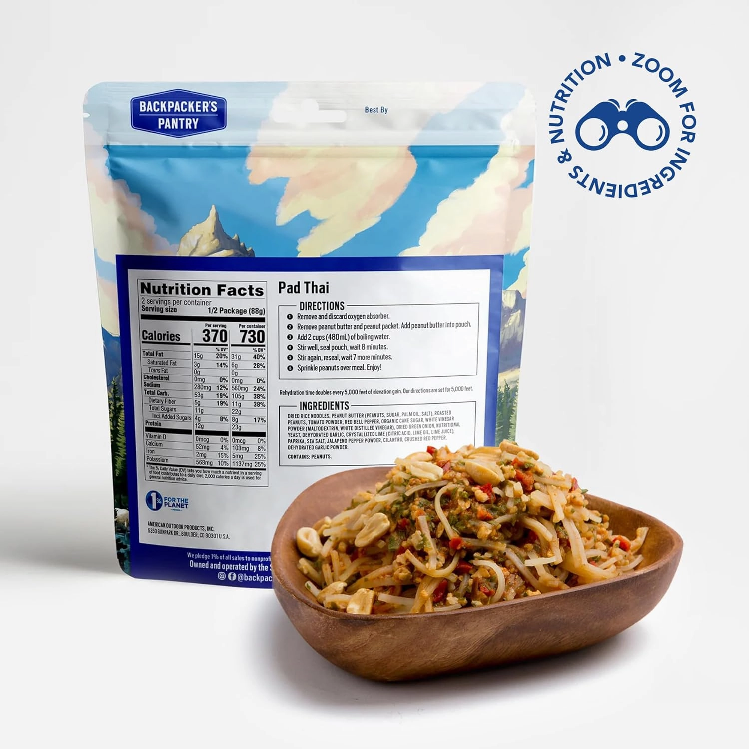 Backpacker's Pantry Pad Thai - Freeze Dried Backpacking & Camping Food - Emergency Food - 23 Grams of Protein, Vegan, Gluten Free