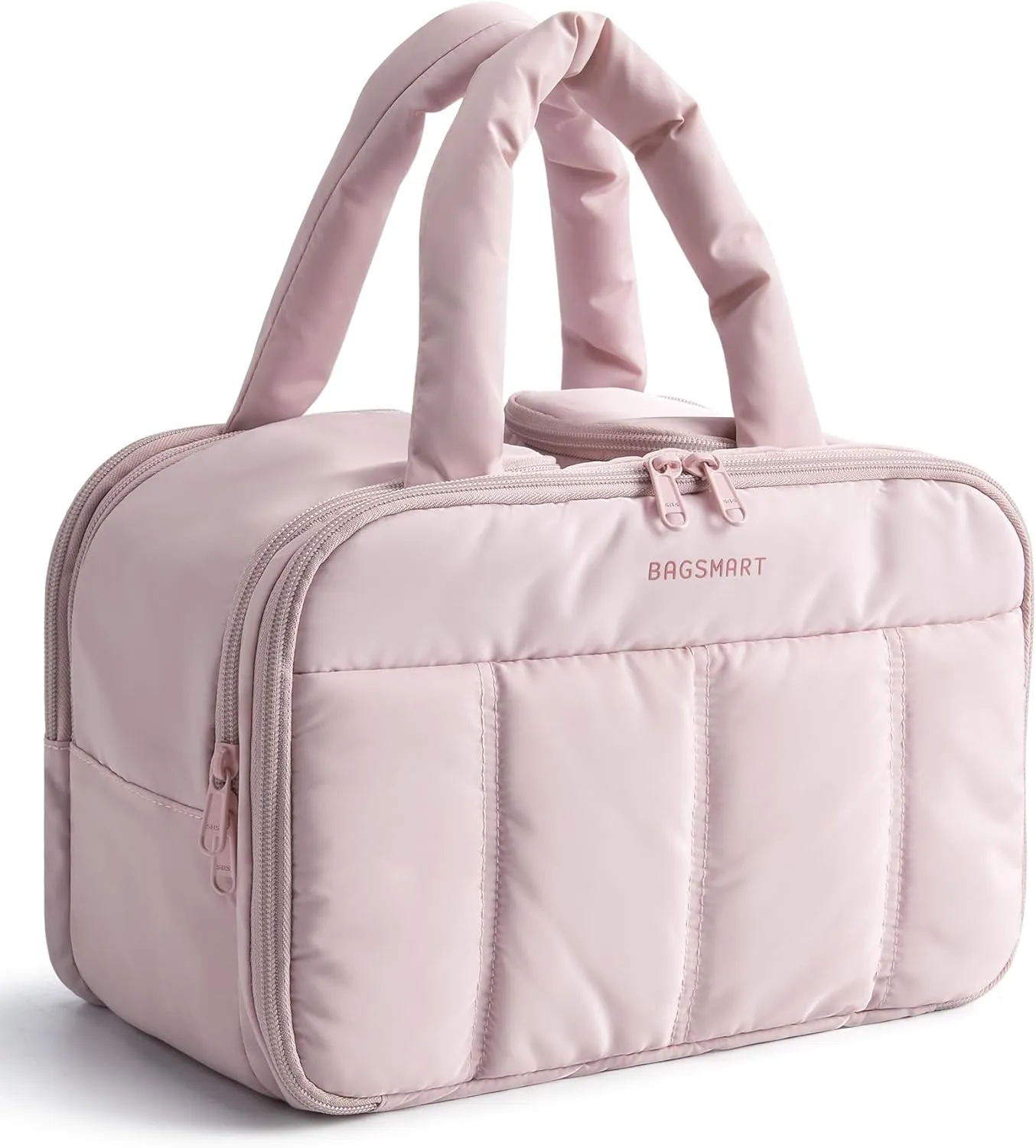 BAGSMART Travel Toiletry Bag, Puffy Large Toiletry Bag for Women, Lightweight Cosmetic Makeup Bag Organizer with Handle for Traveling, Accessories, Essentials, Toiletries (Pink)