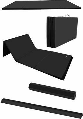 BalanceFrom Fitness 72 x 48 Inch All Purpose Exercise Mat Bundled with 8 Foot Balance Beam Foldable Gymnastic Activity Set, Black
